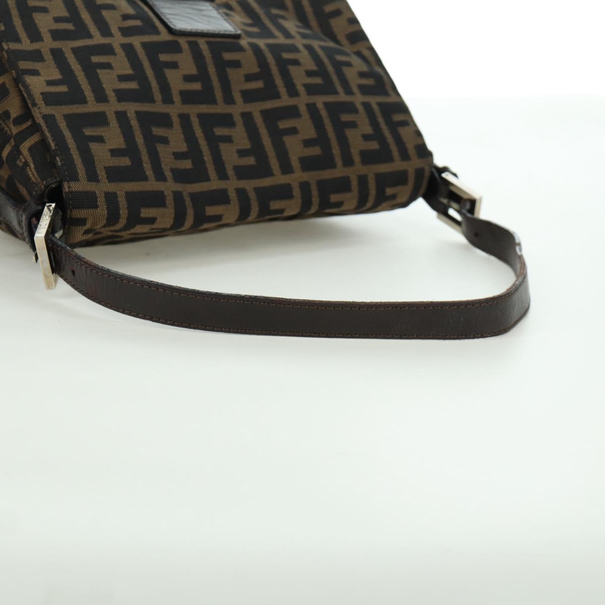 FENDI Zucca Canvas Mamma Baguette Shoulder Bag Brown Black Auth YKZ037SAV