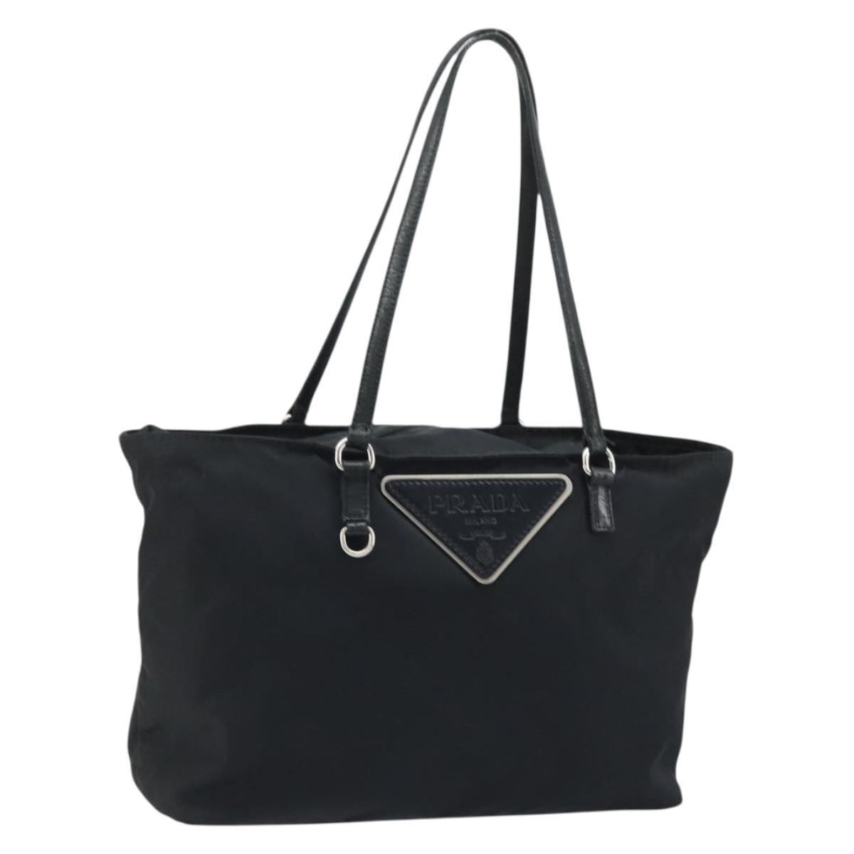 PRADA Tote Bag Nylon Black Silver Auth YKZ038