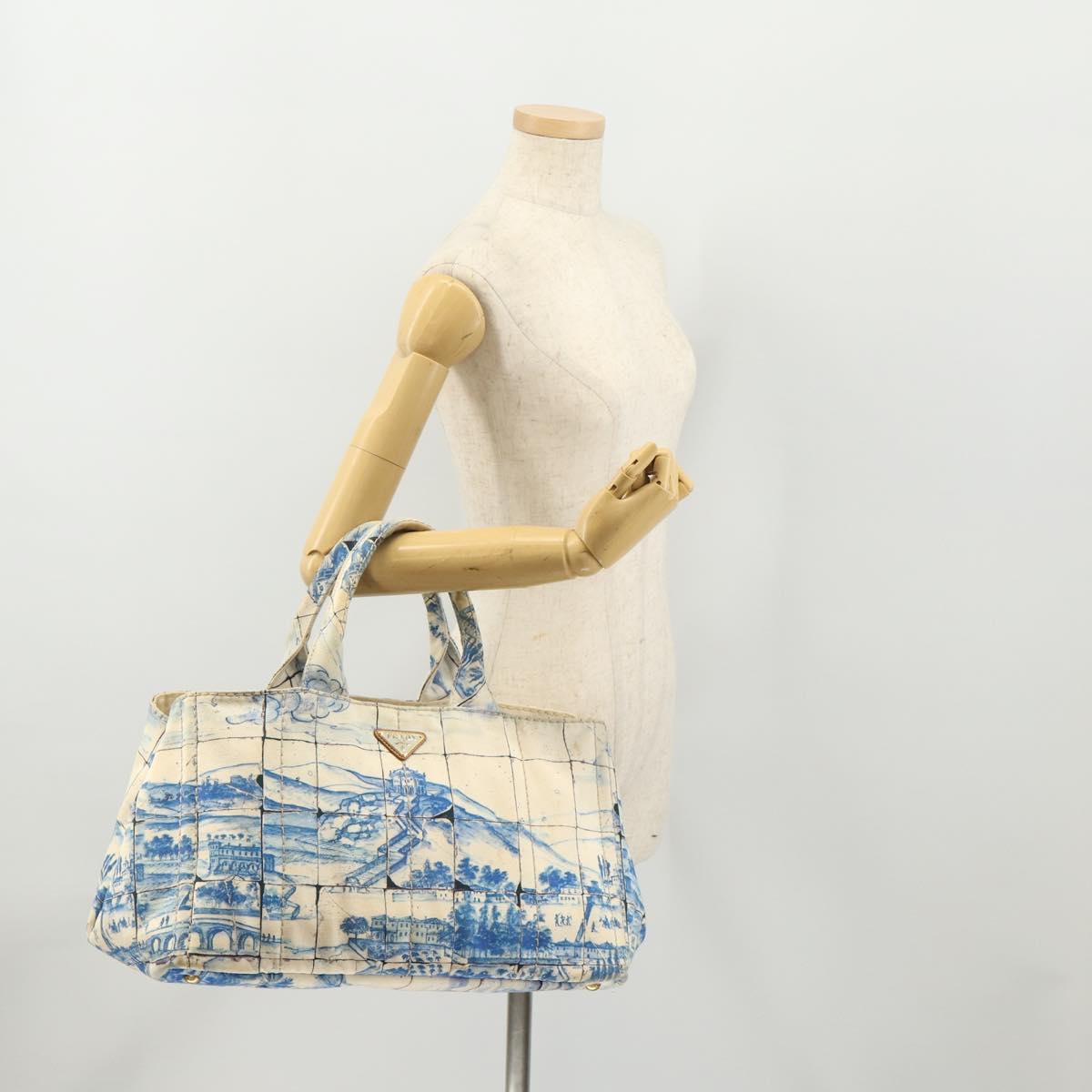 PRADA Canapa GM Hand Bag Canvas Ivory Gold Auth YKZ040