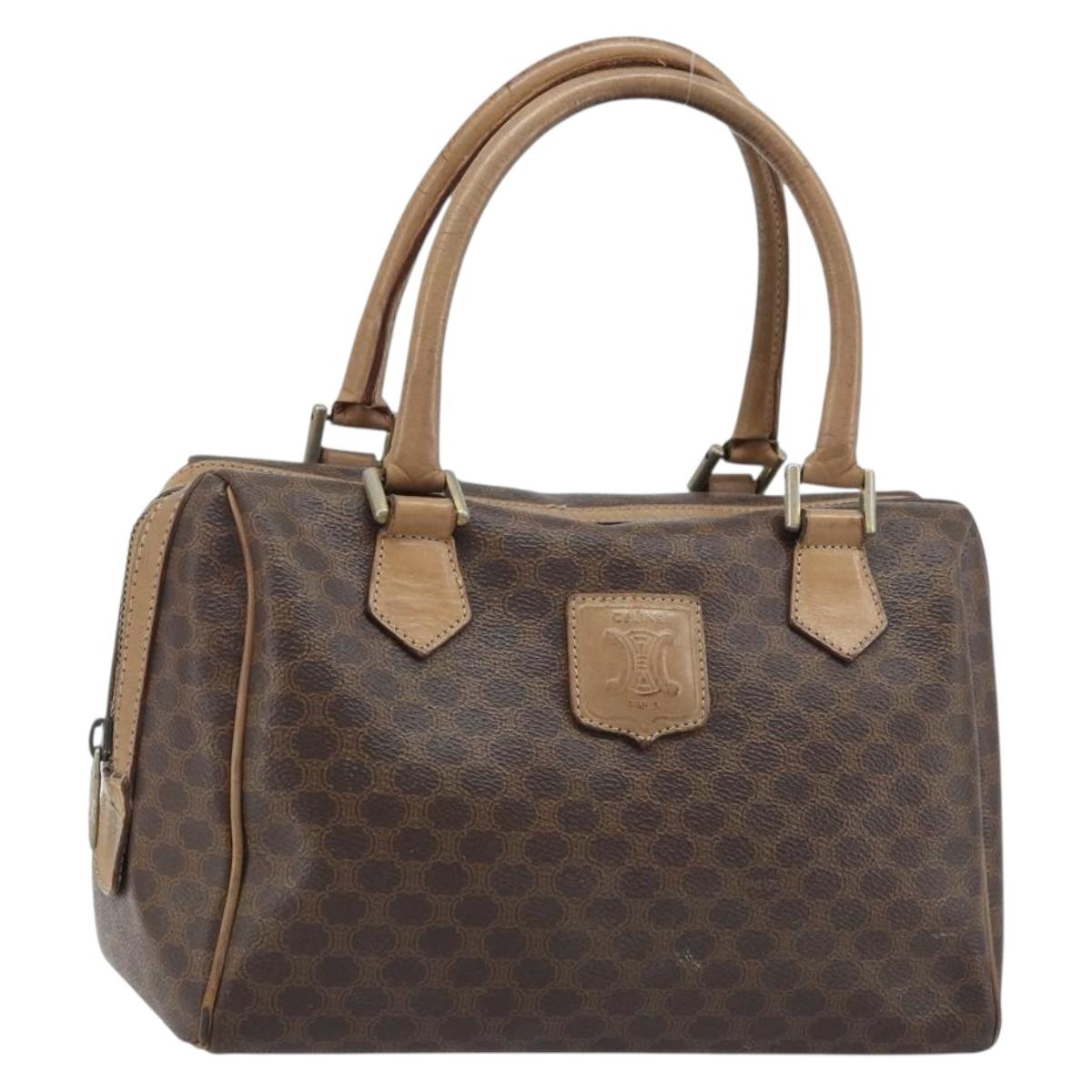 CELINE Macadam Canvas Hand Bag PVC Leather Brown Gold Auth YKZ043