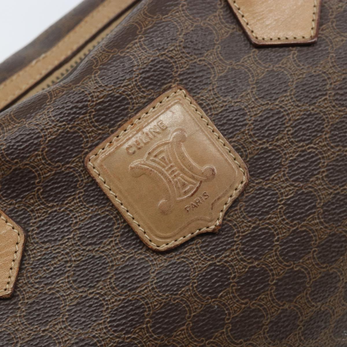 CELINE Macadam Canvas Hand Bag PVC Leather Brown Gold Auth YKZ043