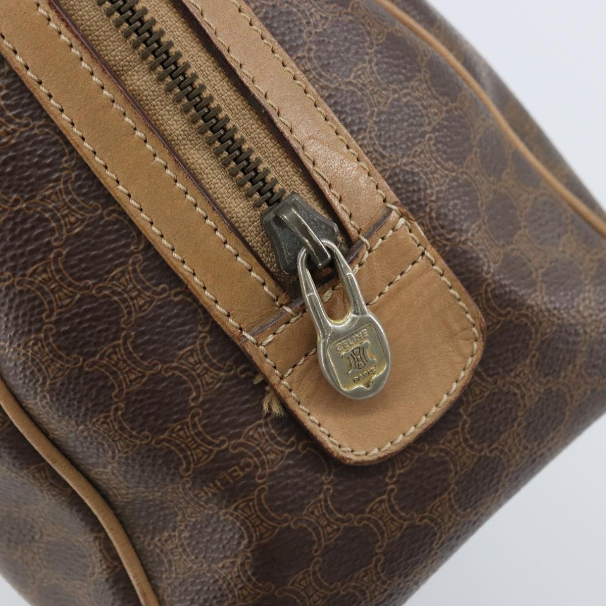 CELINE Macadam Canvas Hand Bag PVC Leather Brown Gold Auth YKZ043