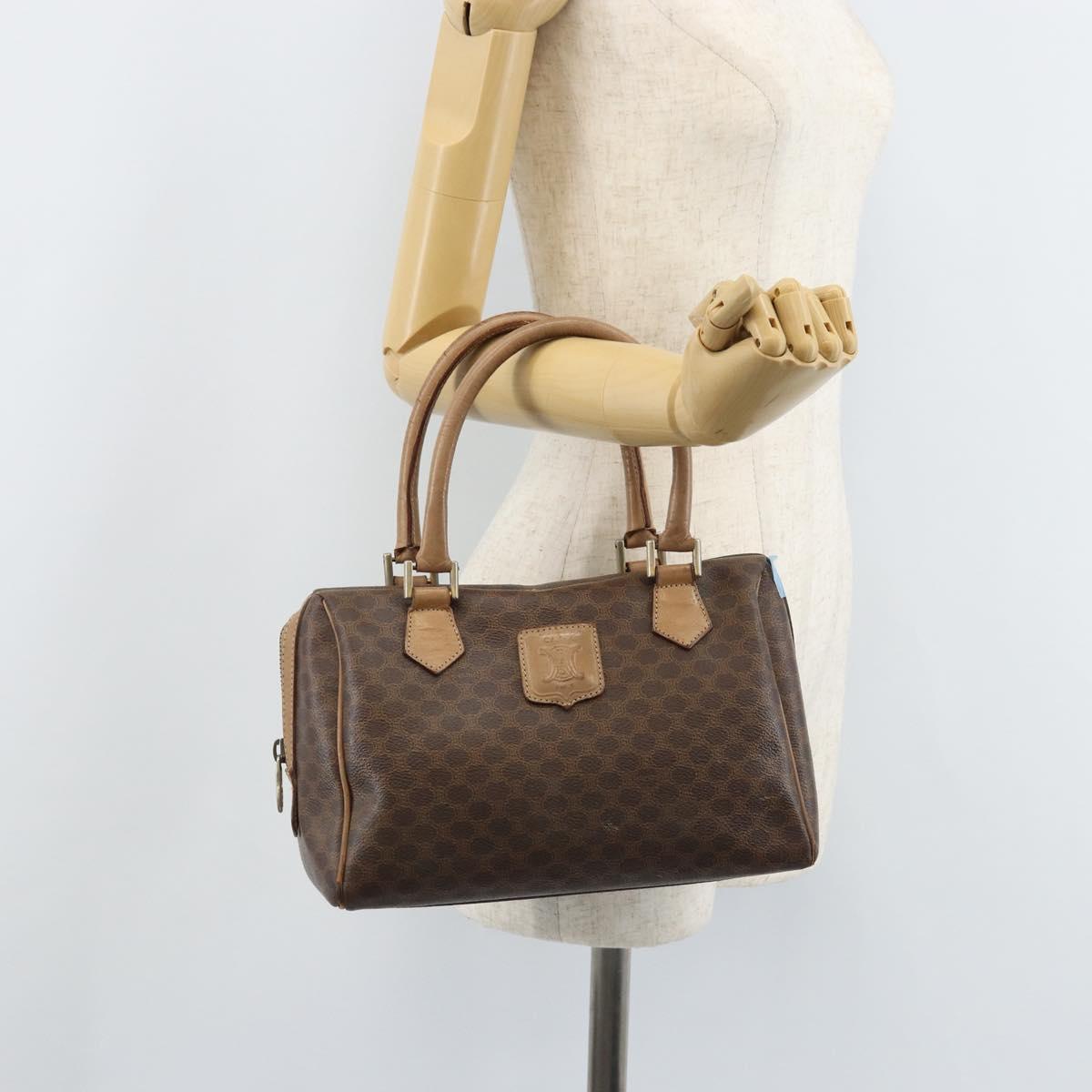 CELINE Macadam Canvas Hand Bag PVC Leather Brown Gold Auth YKZ043