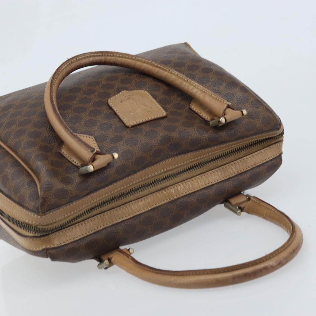 CELINE Macadam Canvas Hand Bag PVC Leather Brown Gold Auth YKZ043