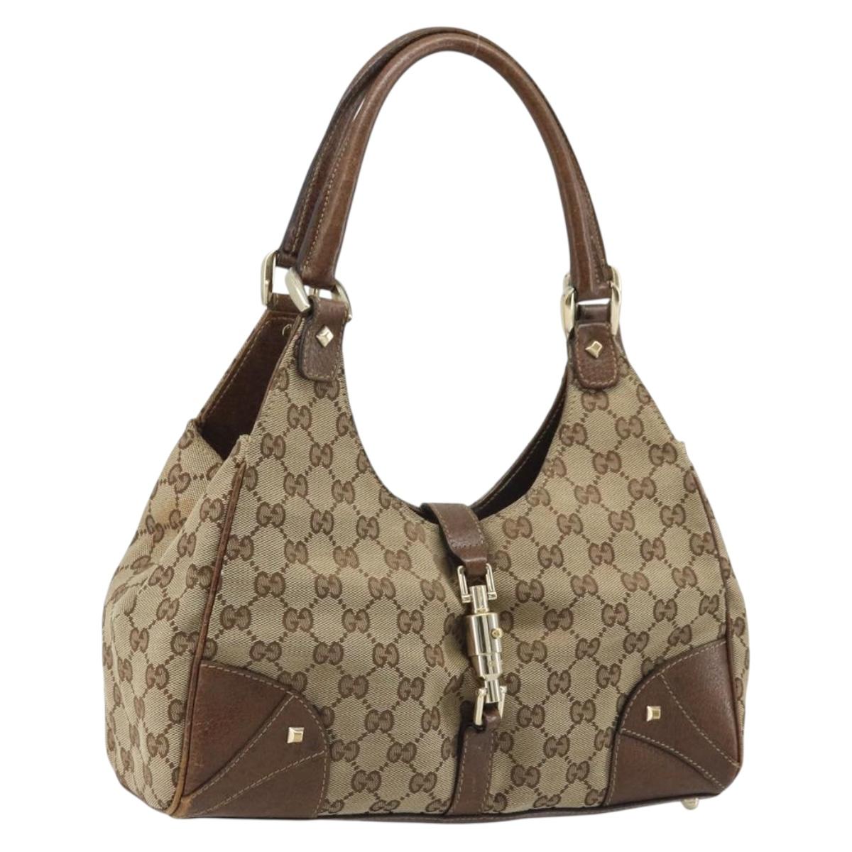 GUCCI GG Canvas Jackie Hand Bag Beige Gold 124407 Auth YKZ049