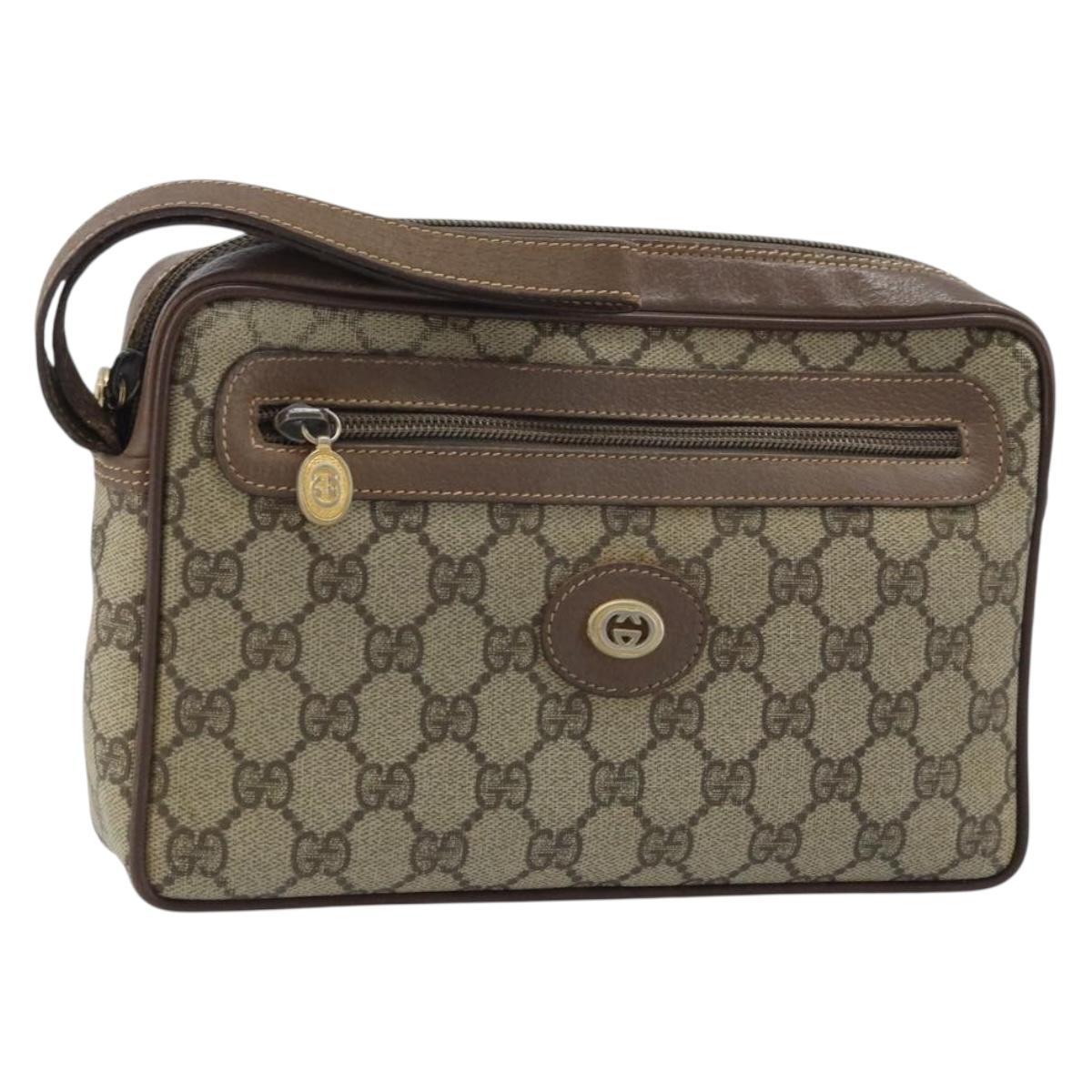 GUCCI GG Supreme Clutch Bag PVC Beige Gold Auth YKZ053