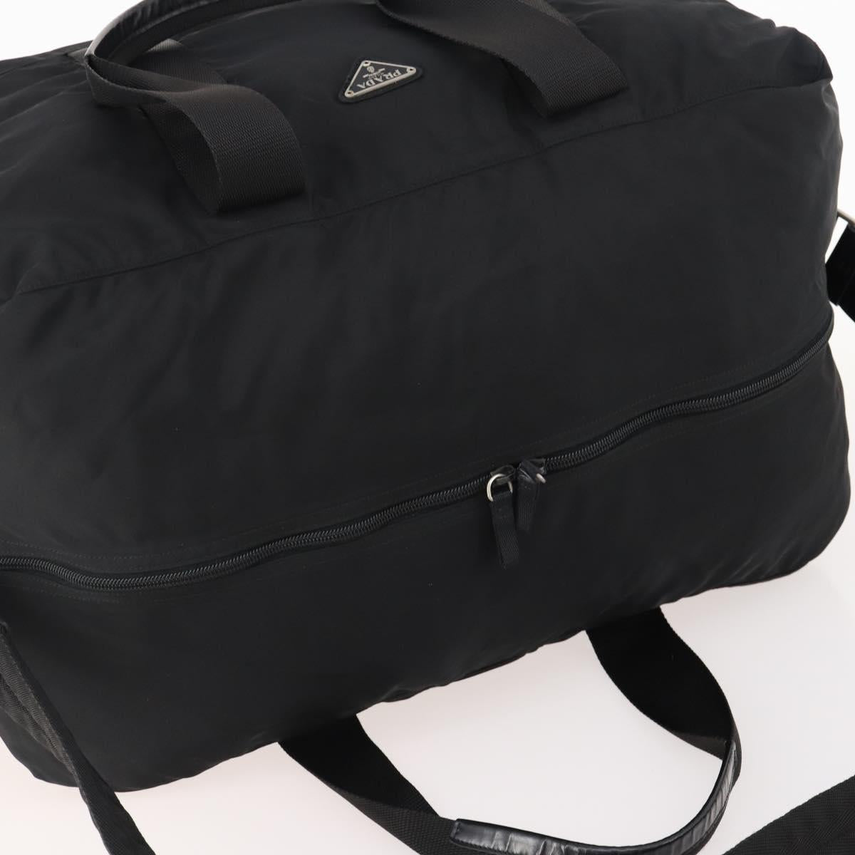 PRADA Boston Bag Nylon 2way Black Silver Auth YKZ057