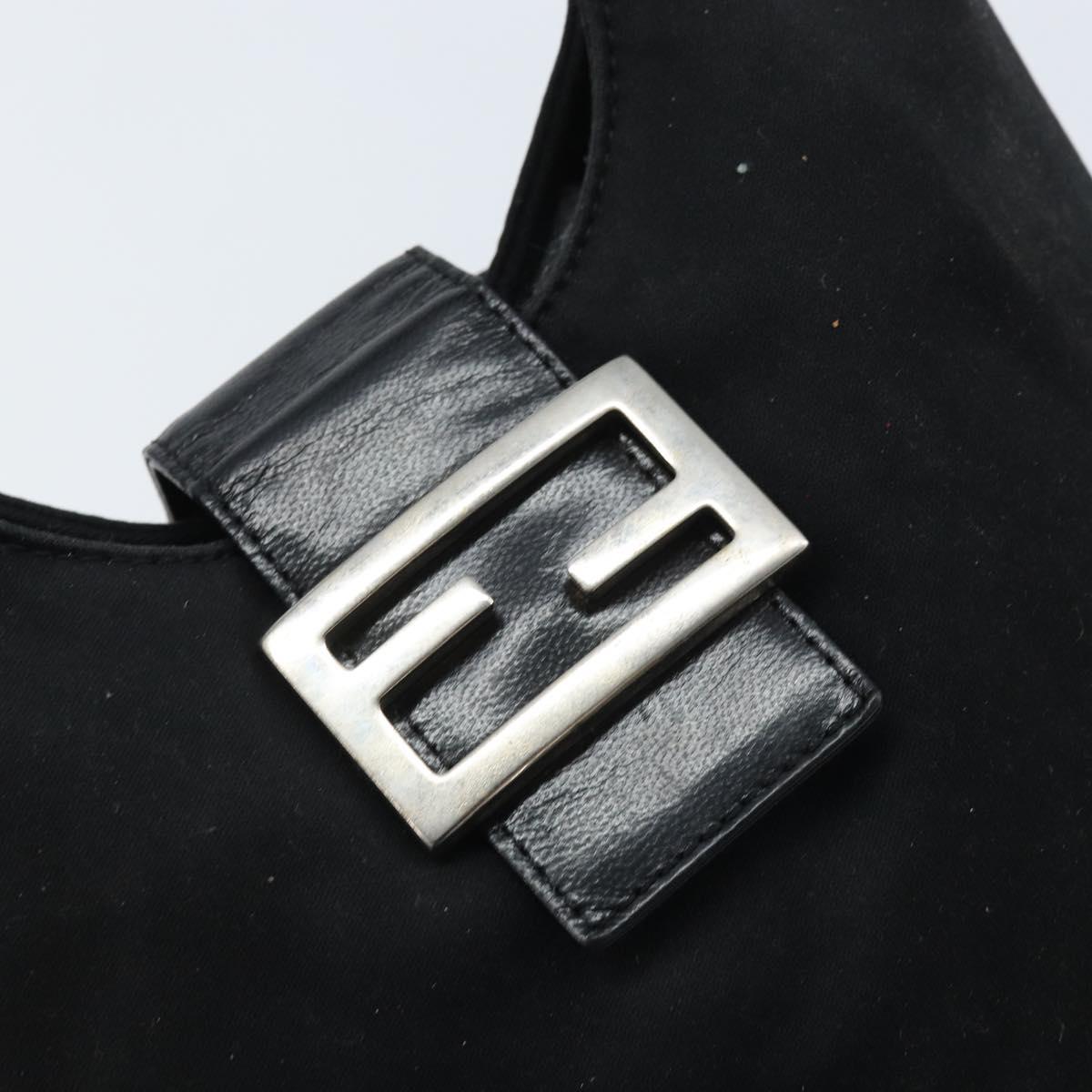 FENDI Hand Bag Nylon Black Silver Auth YKZ062