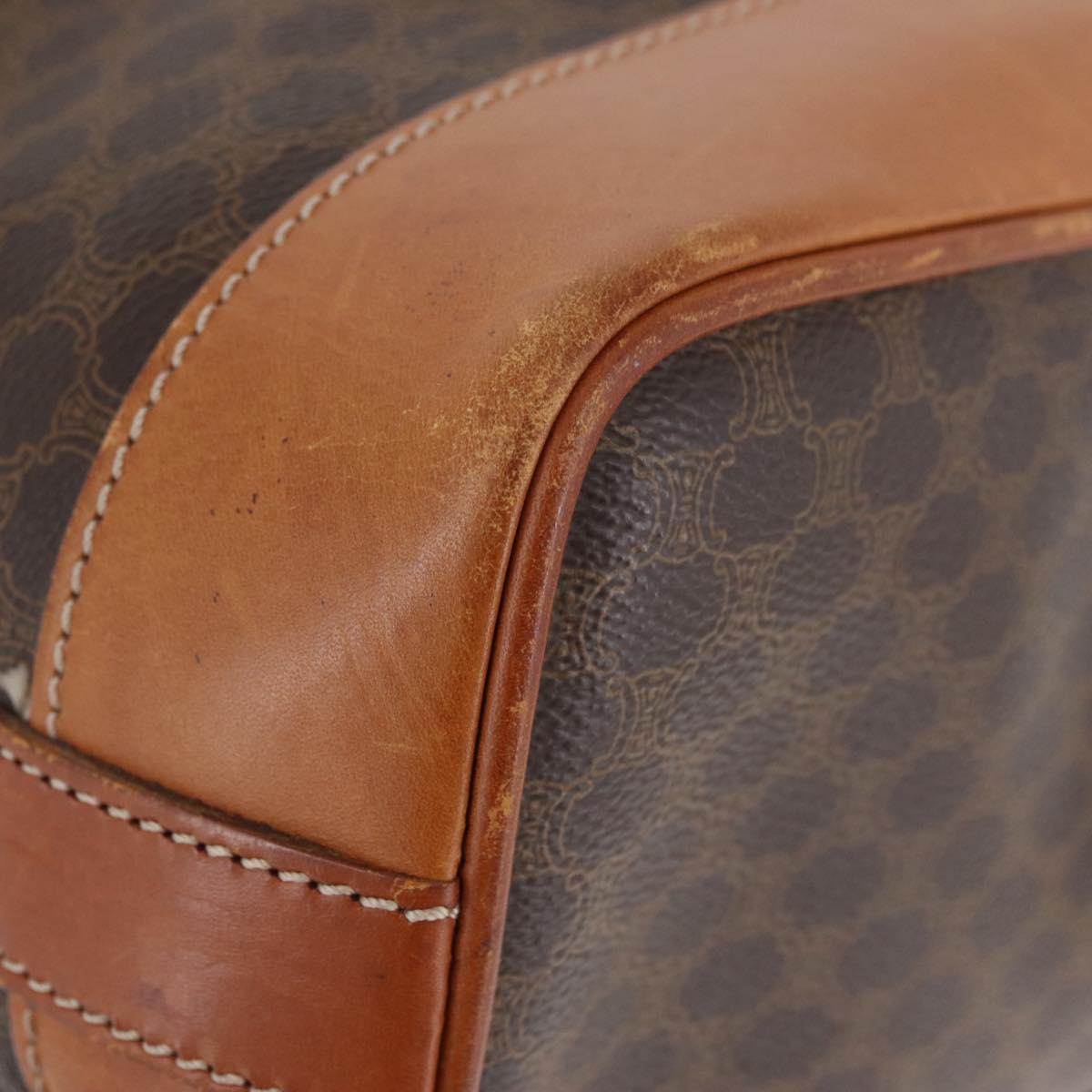 CELINE Macadam Canvas Purse Shoulder Bag PVC Leather Brown Gold Auth YKZ068