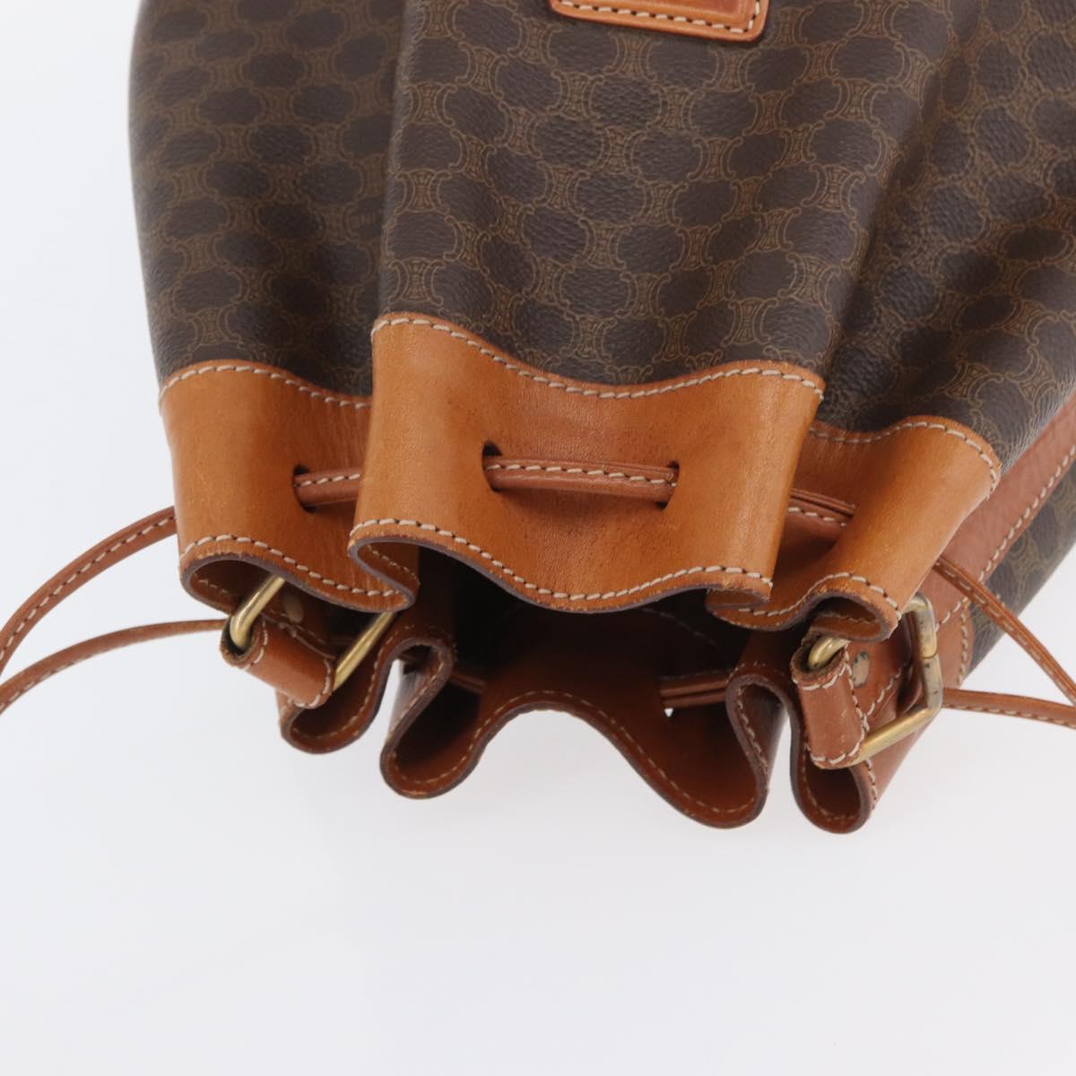 CELINE Macadam Canvas Purse Shoulder Bag PVC Leather Brown Gold Auth YKZ068