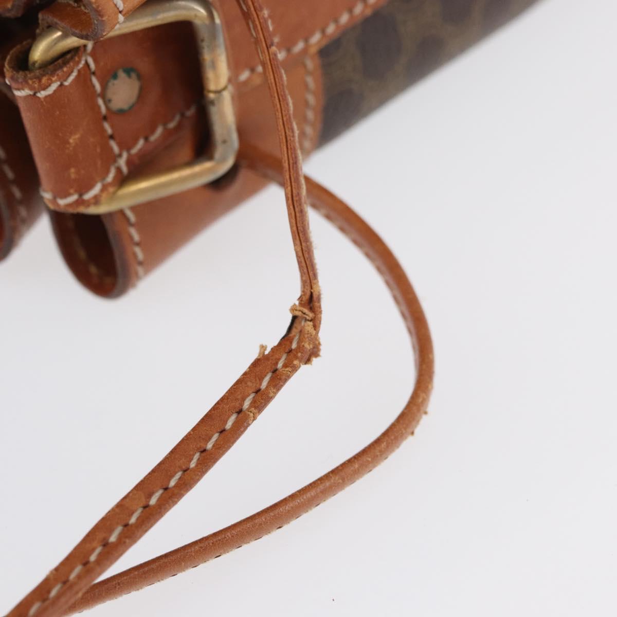 CELINE Macadam Canvas Purse Shoulder Bag PVC Leather Brown Gold Auth YKZ068