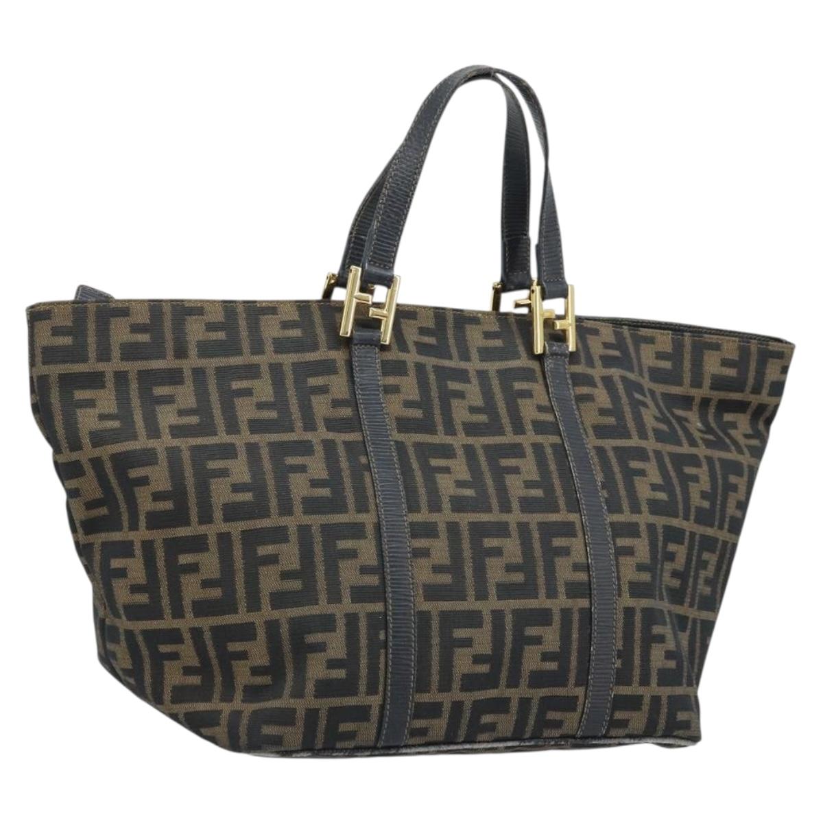 FENDI Zucca Canvas Hand Bag Black Brown gold Auth YKZ069