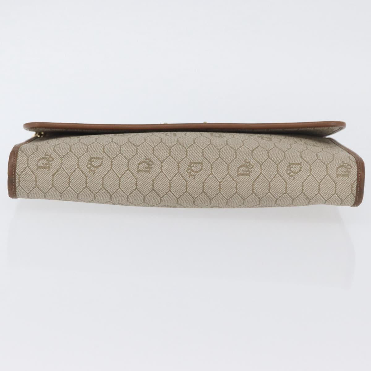 Christian Dior Honeycomb Canvas Chain Shoulder Bag PVC Beige Gold Auth YKZ075A