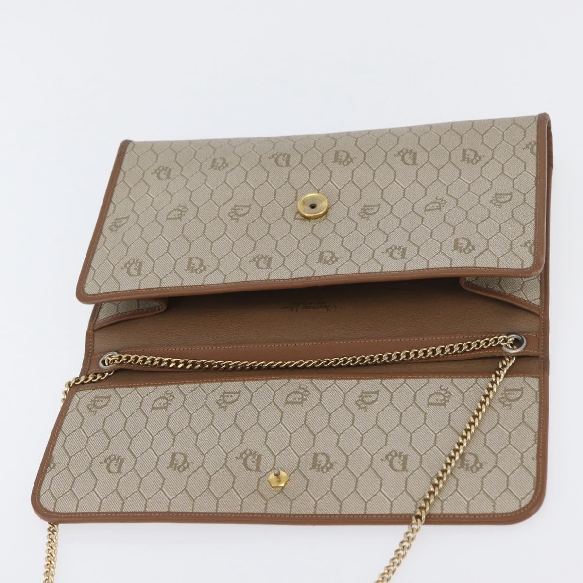 Christian Dior Honeycomb Canvas Chain Shoulder Bag PVC Beige Gold Auth YKZ075A