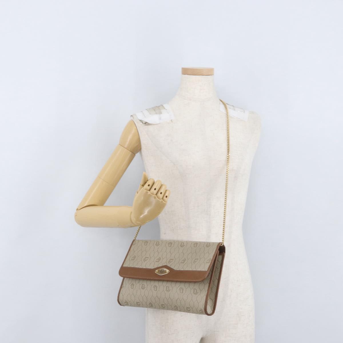 Christian Dior Honeycomb Canvas Chain Shoulder Bag PVC Beige Gold Auth YKZ075A