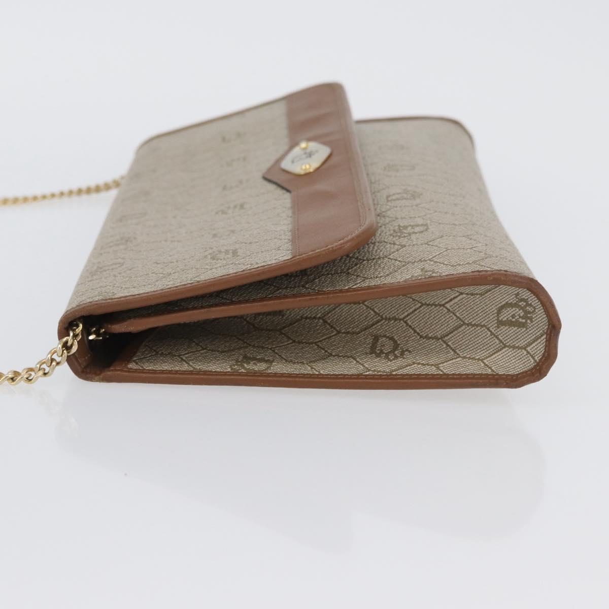 Christian Dior Honeycomb Canvas Chain Shoulder Bag PVC Beige Gold Auth YKZ075A