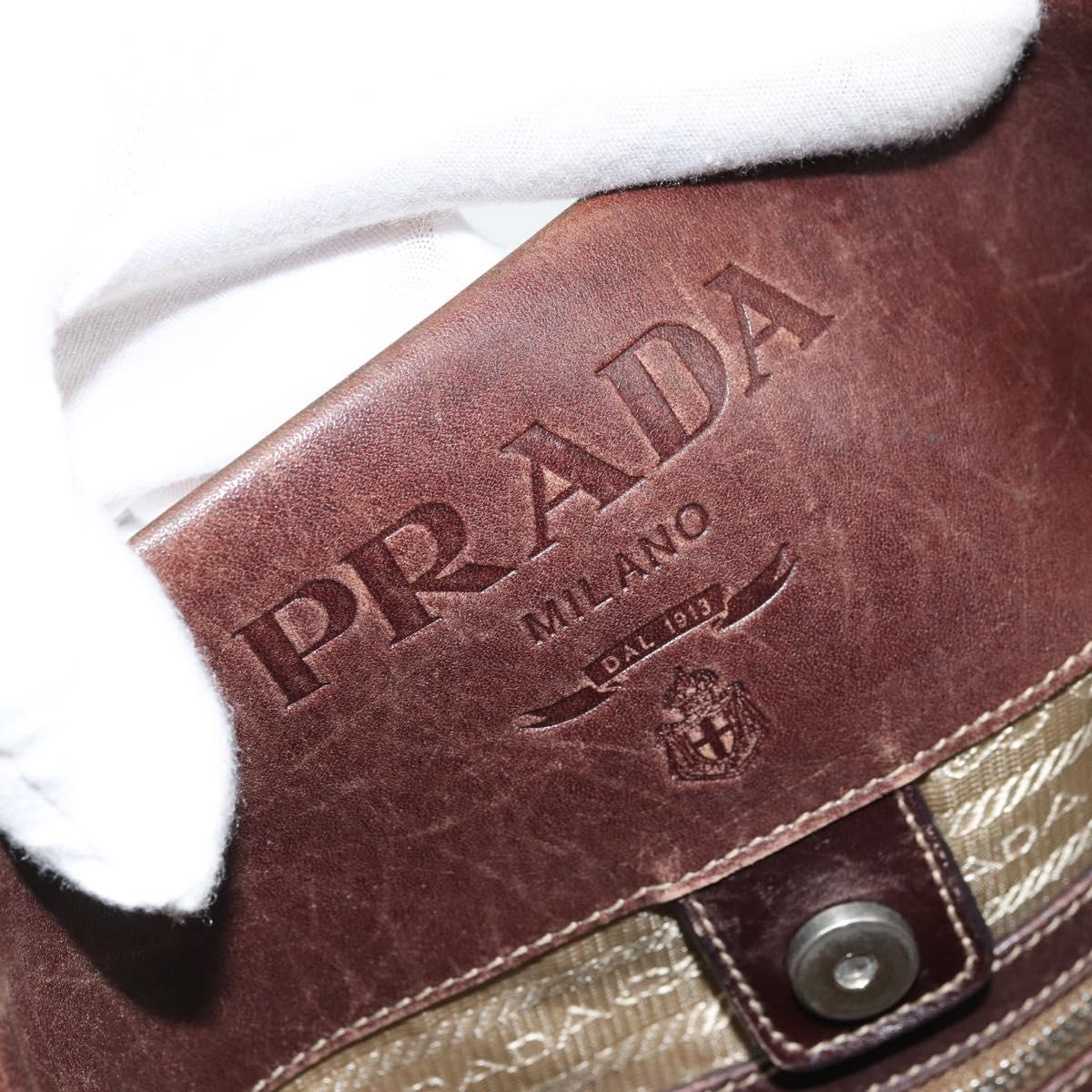 PRADA Shoulder Bag Canvas Beige Silver Auth YKZ082A