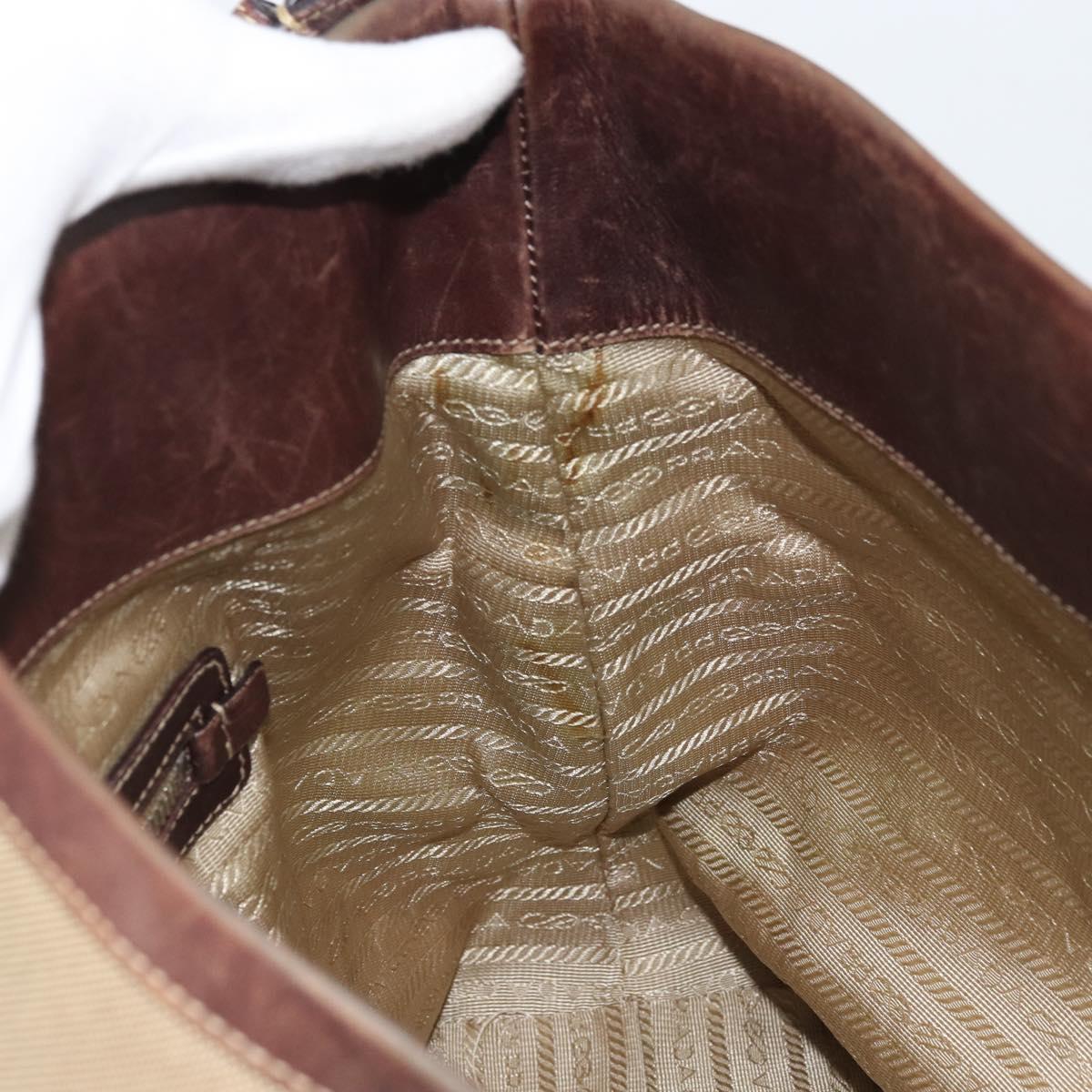 PRADA Shoulder Bag Canvas Beige Silver Auth YKZ082A