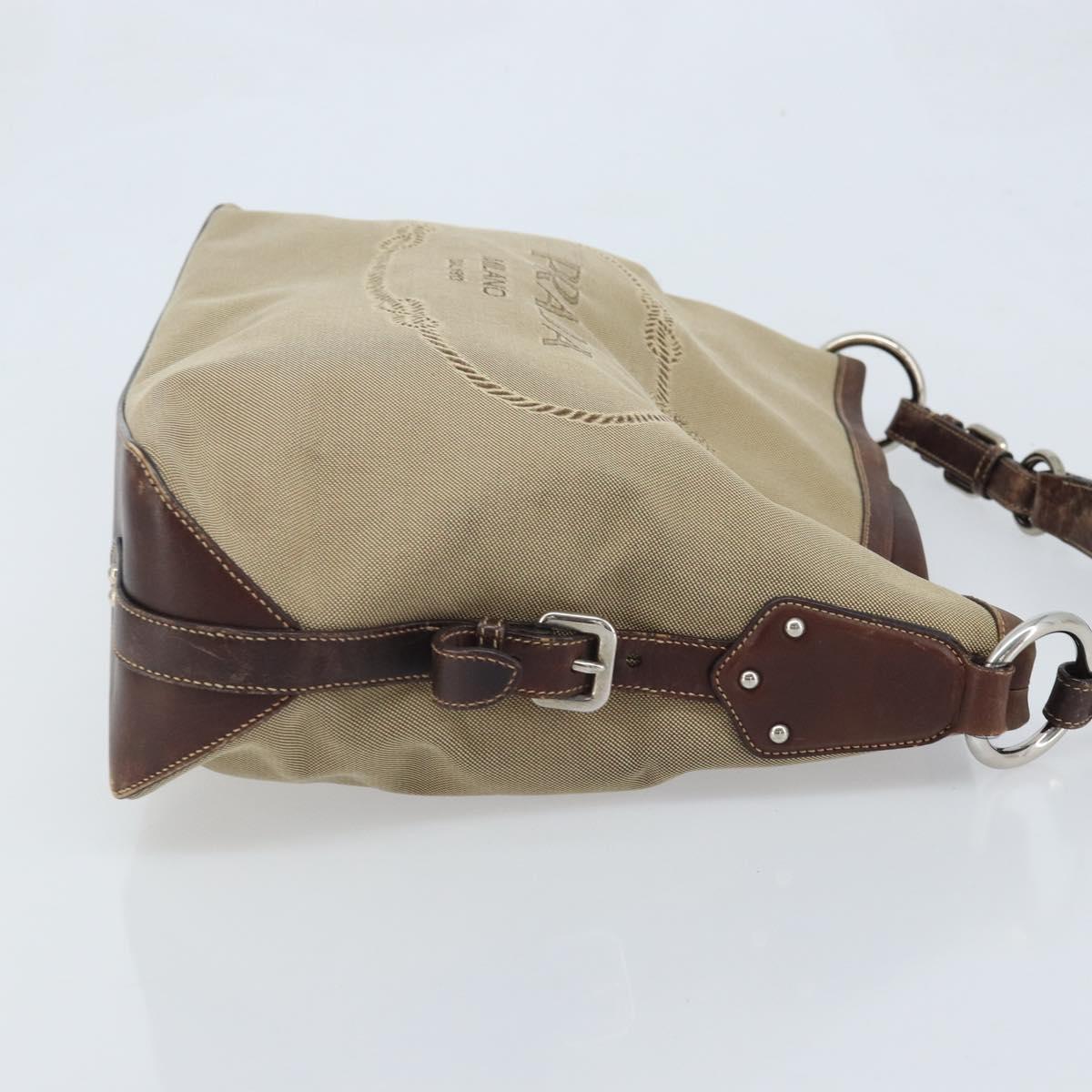 PRADA Shoulder Bag Canvas Beige Silver Auth YKZ082A