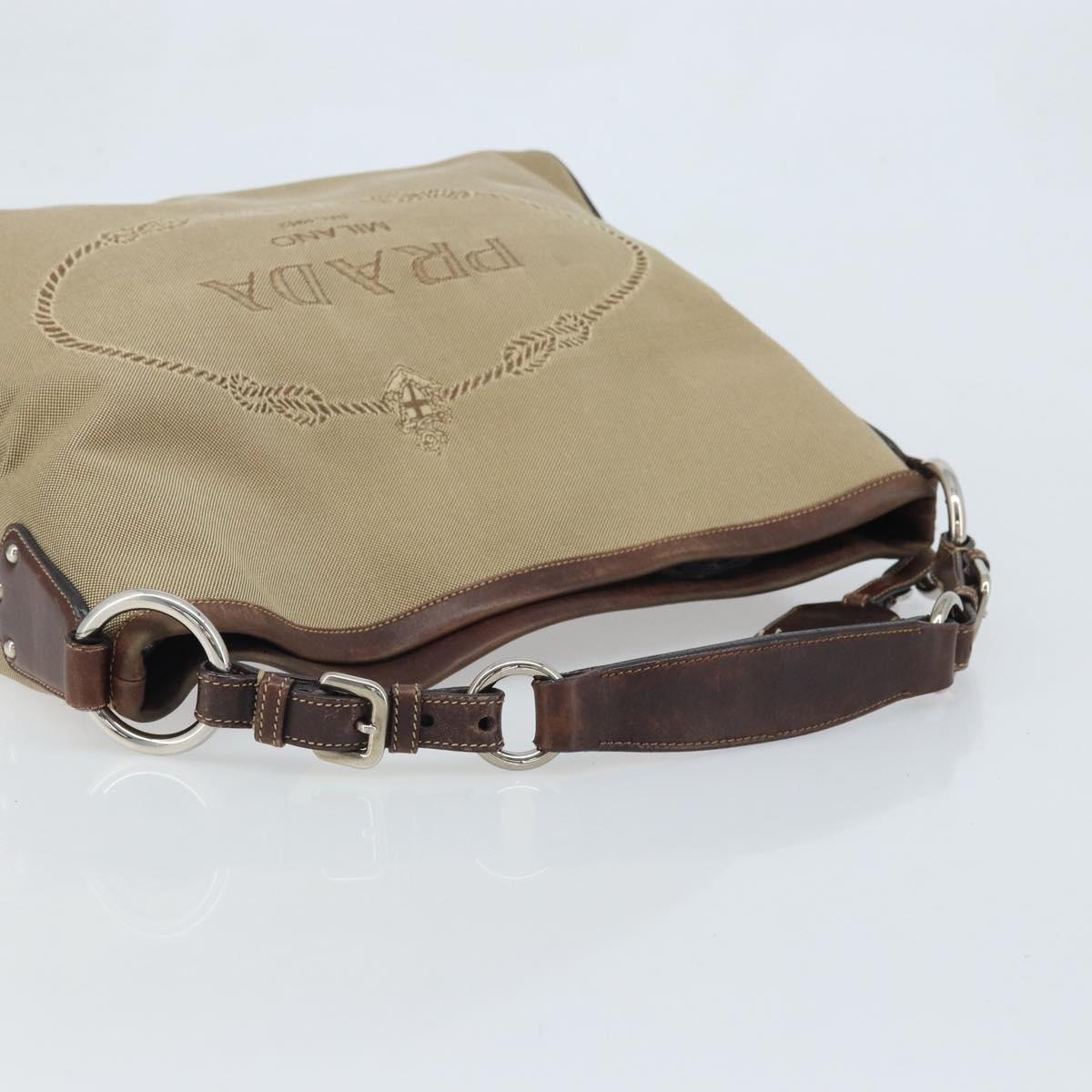 PRADA Shoulder Bag Canvas Beige Silver Auth YKZ082A