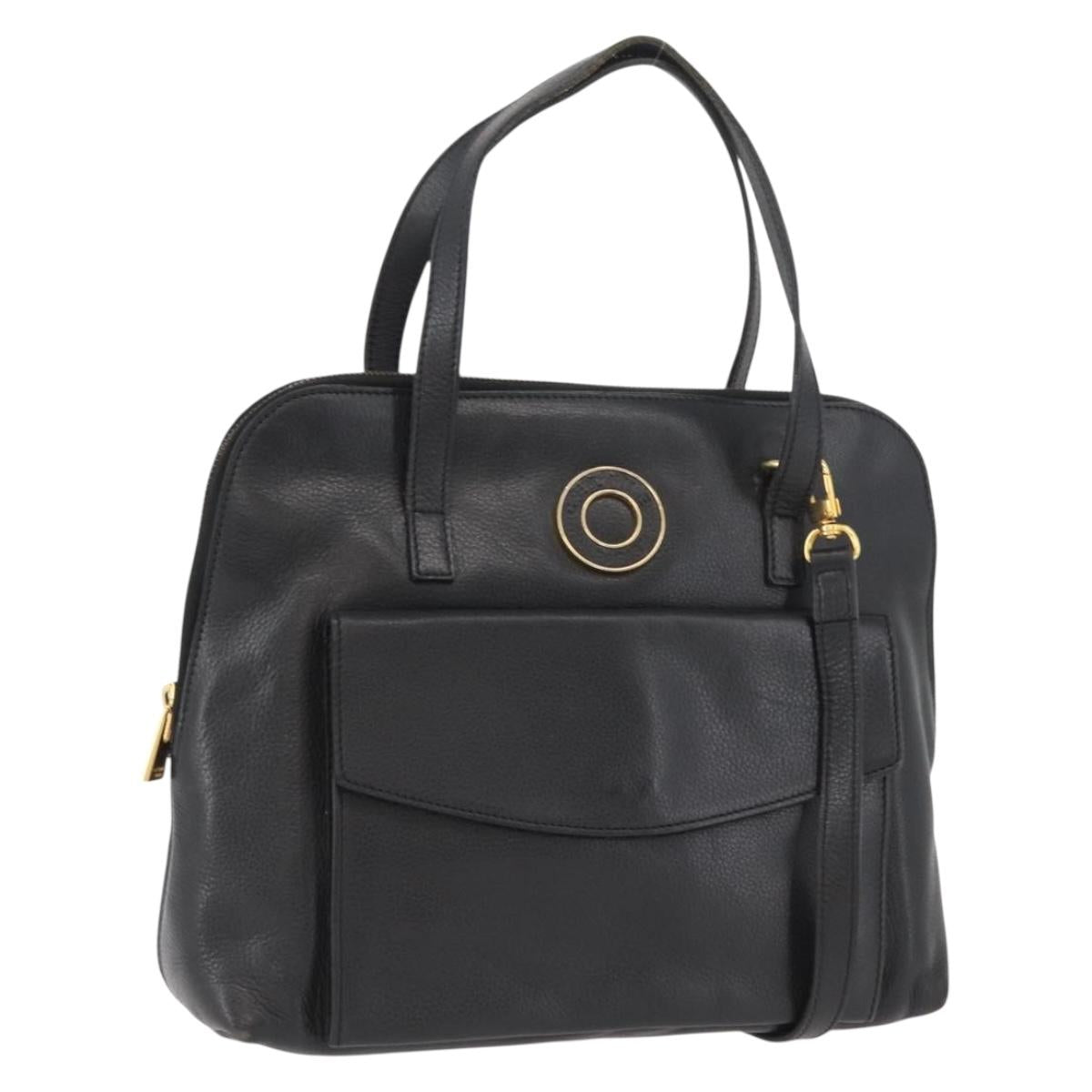 CELINE Circle Hand Bag Leather 2way Black Gold Auth YKZ085