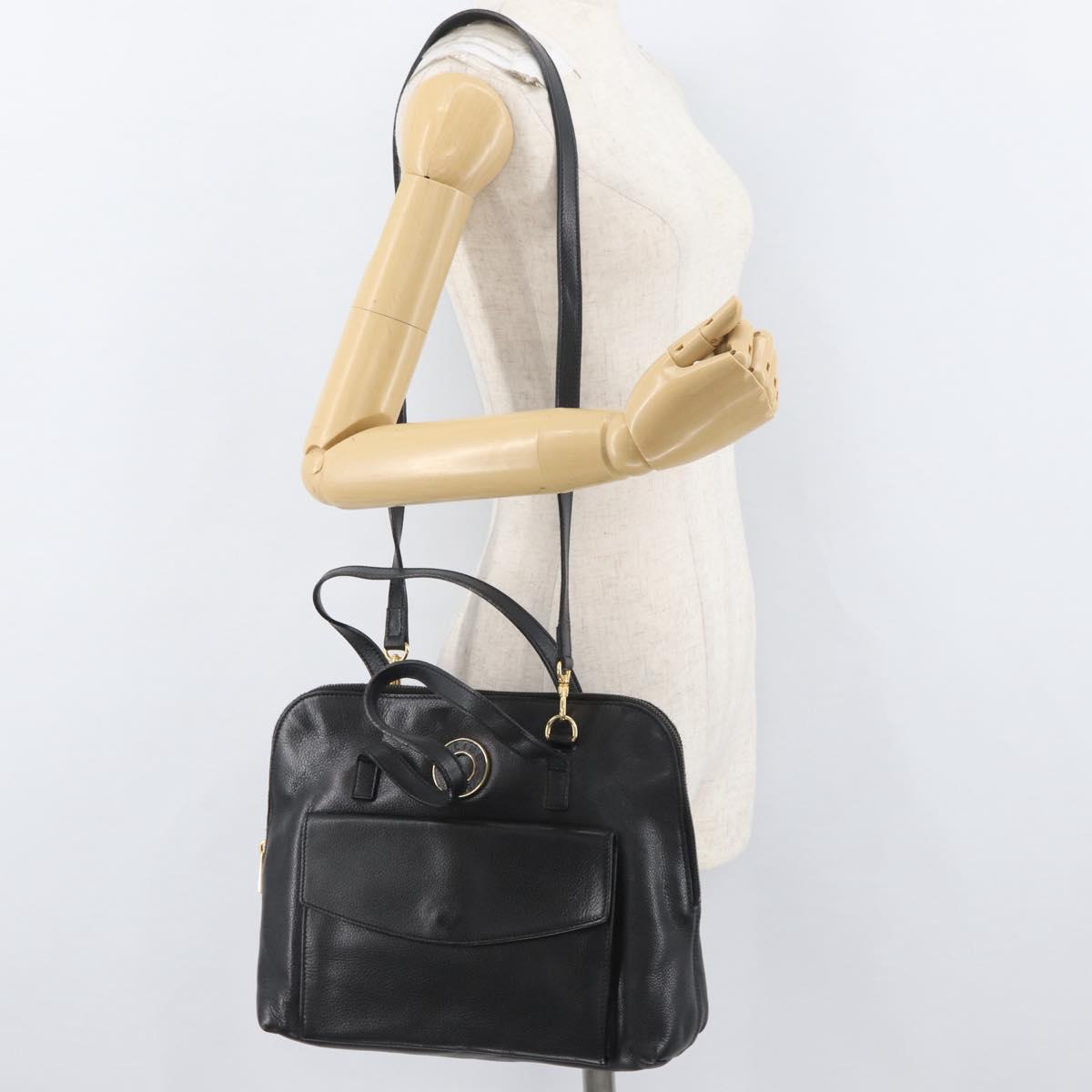 CELINE Circle Hand Bag Leather 2way Black Gold Auth YKZ085