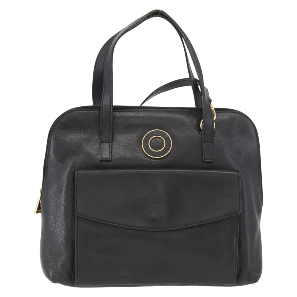 CELINE Circle Hand Bag Leather 2way Black Gold Auth YKZ085