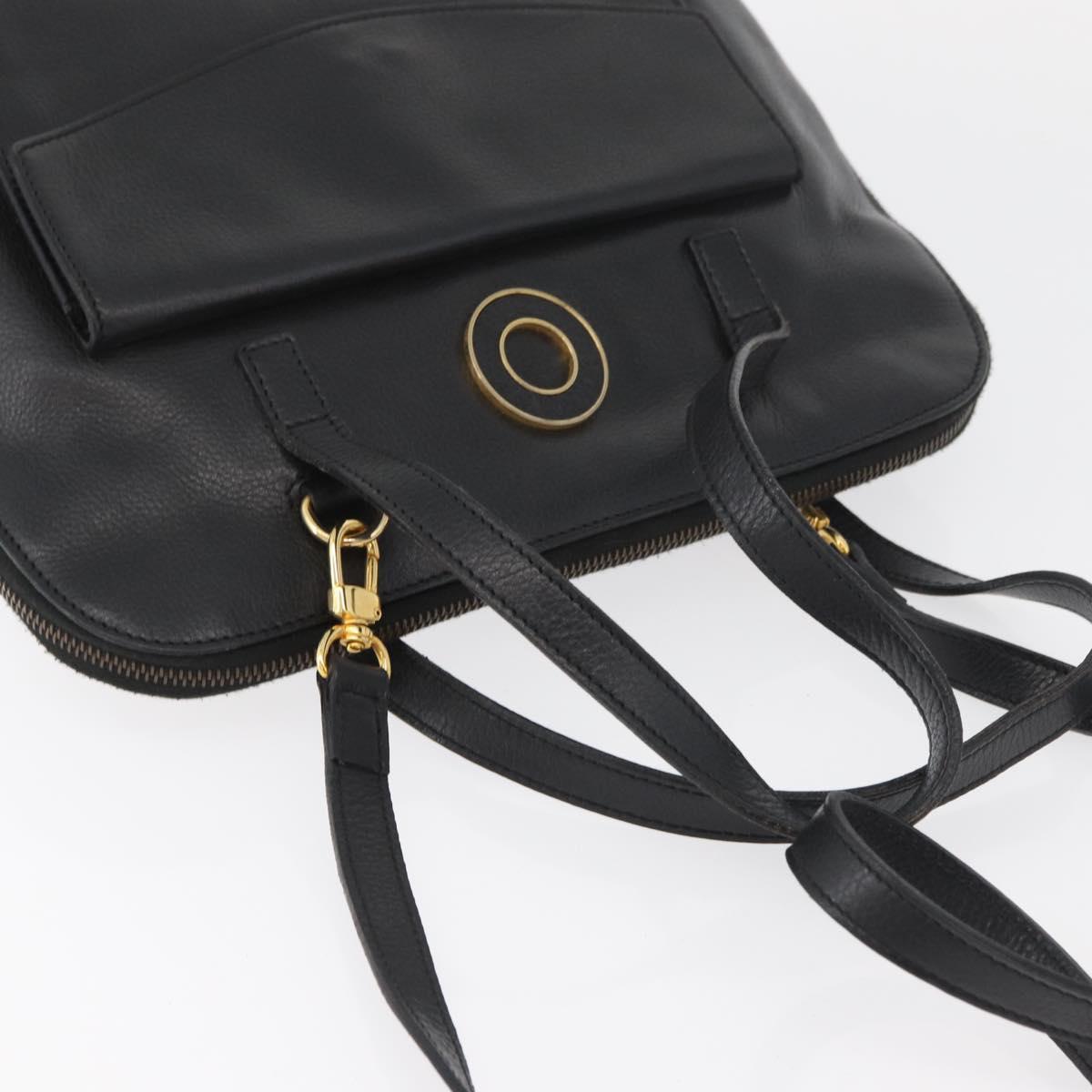 CELINE Circle Hand Bag Leather 2way Black Gold Auth YKZ085