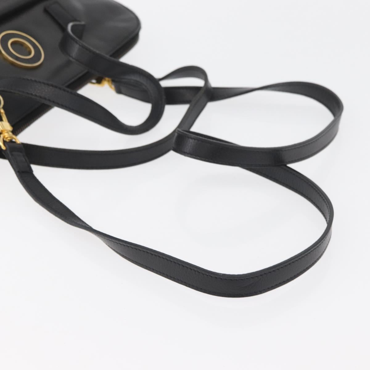 CELINE Circle Hand Bag Leather 2way Black Gold Auth YKZ085