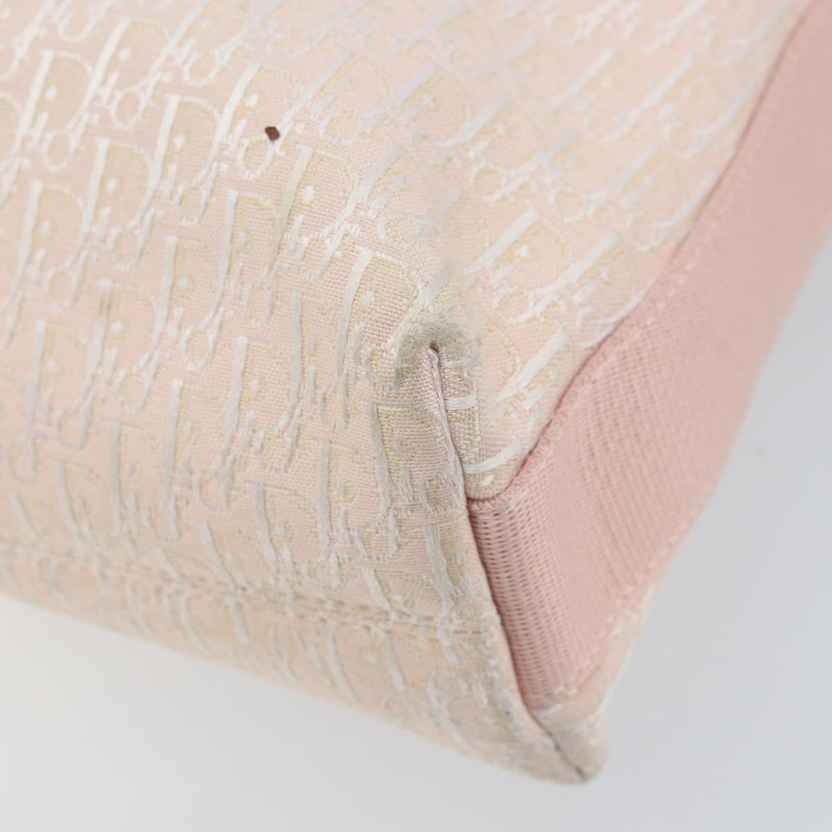 Christian Dior Trotter Canvas Shoulder Bag Pink Silver Auth YKZ088A