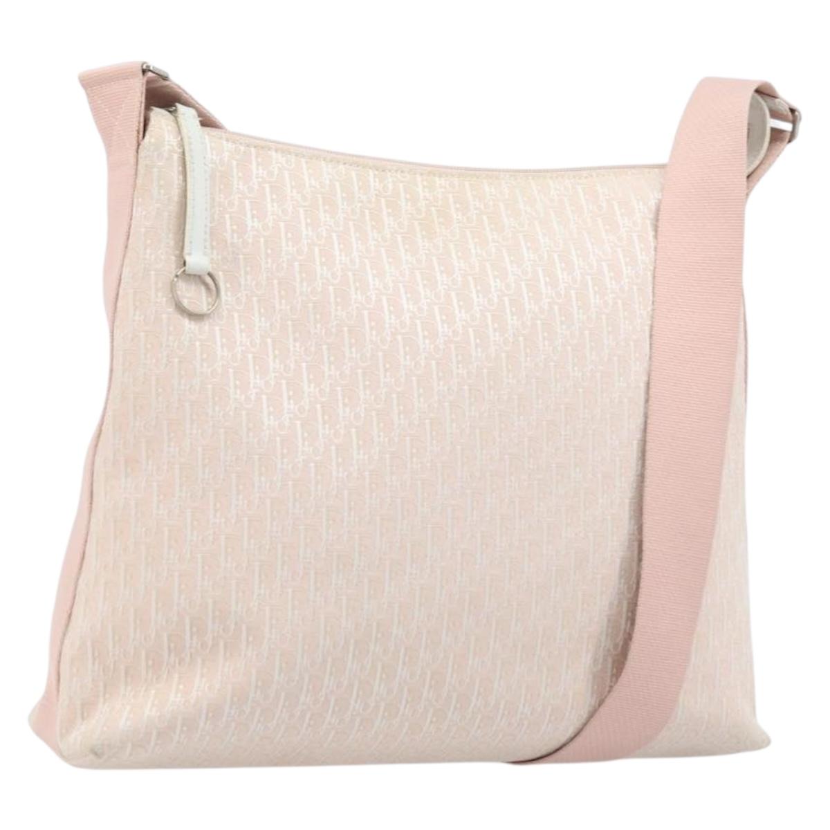 Christian Dior Trotter Canvas Shoulder Bag Pink Silver Auth YKZ088A