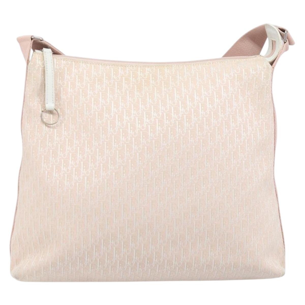 Christian Dior Trotter Canvas Shoulder Bag Pink Silver Auth YKZ088A