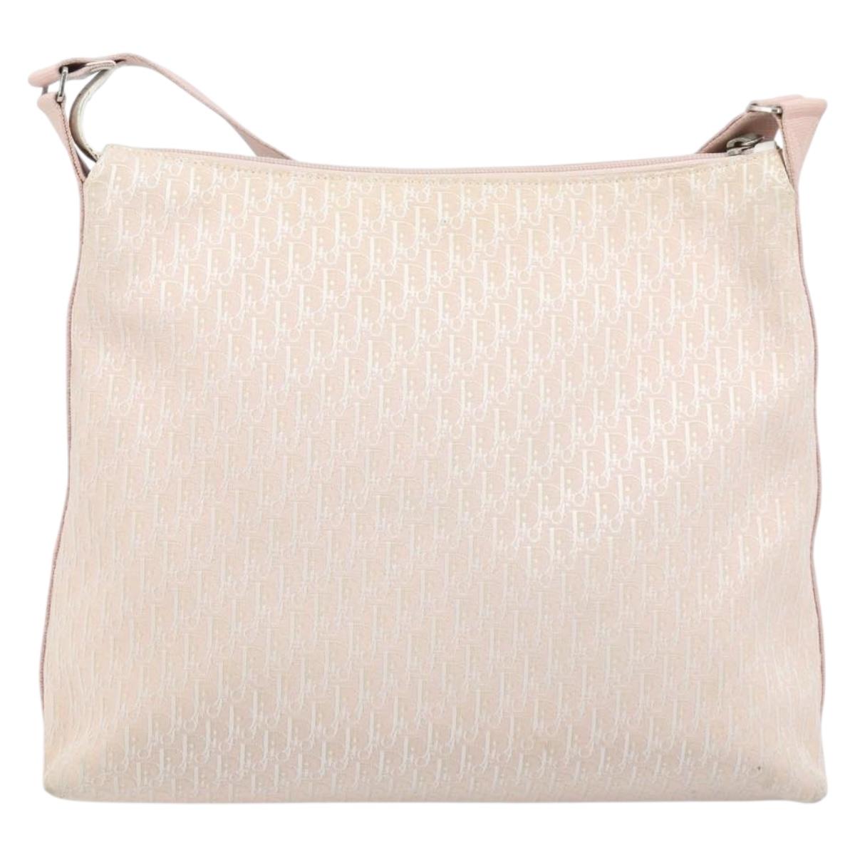 Christian Dior Trotter Canvas Shoulder Bag Pink Silver Auth YKZ088A