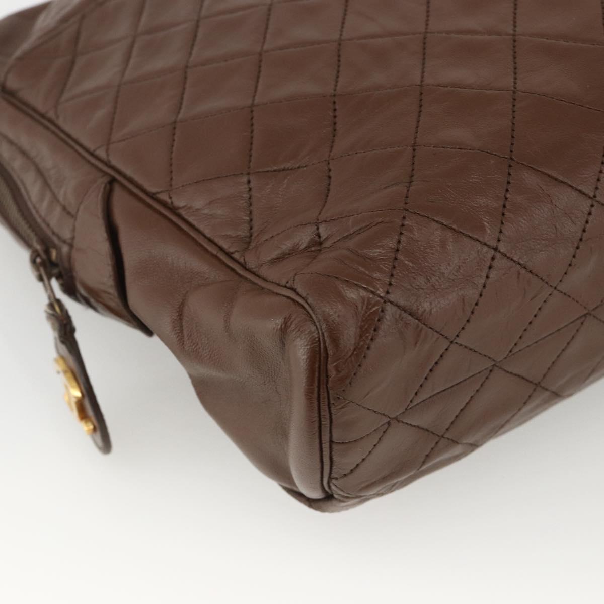 CHANEL Matelasse Chain Shoulder Bag Lamb Skin Brown Gold CC Auth YKZ090