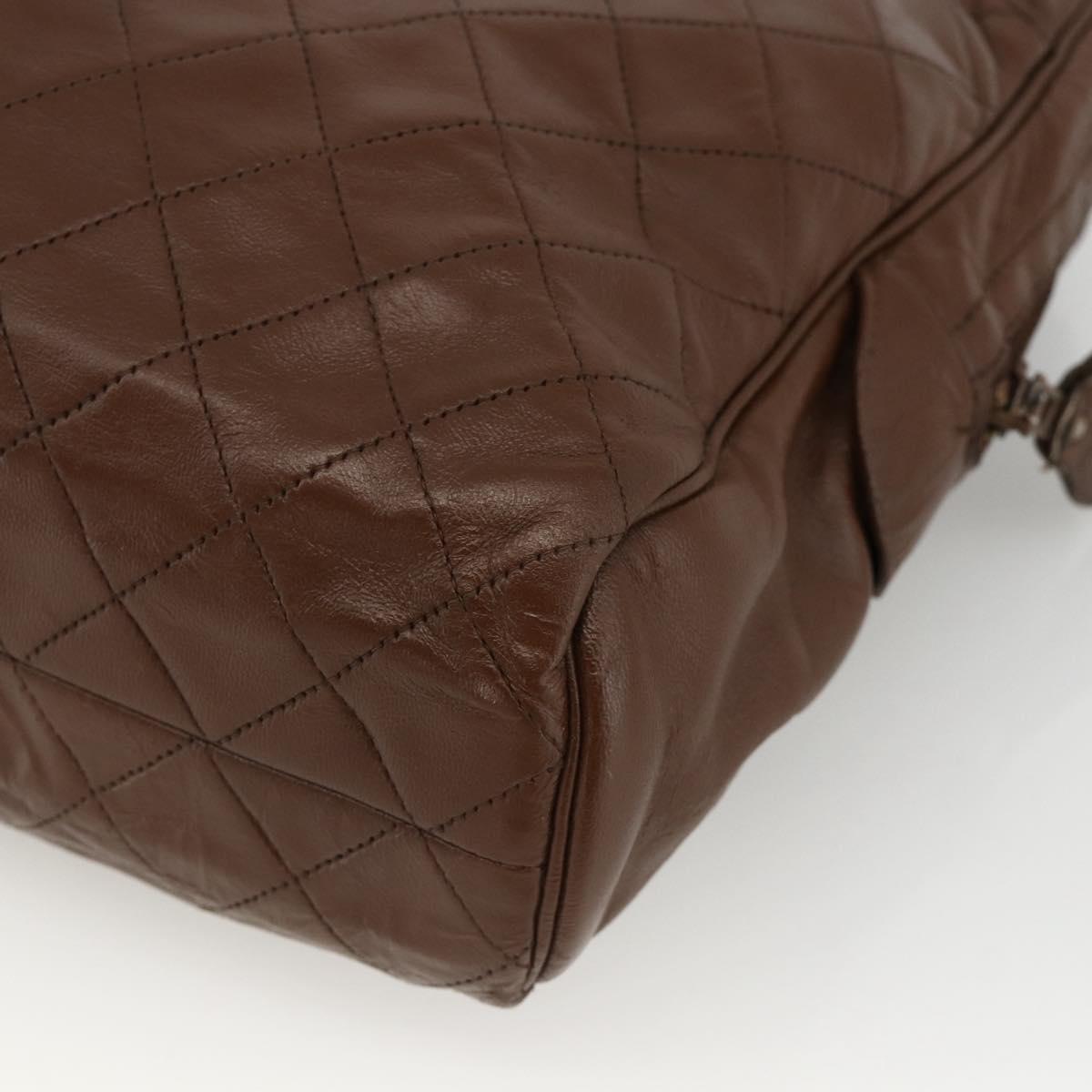 CHANEL Matelasse Chain Shoulder Bag Lamb Skin Brown Gold CC Auth YKZ090