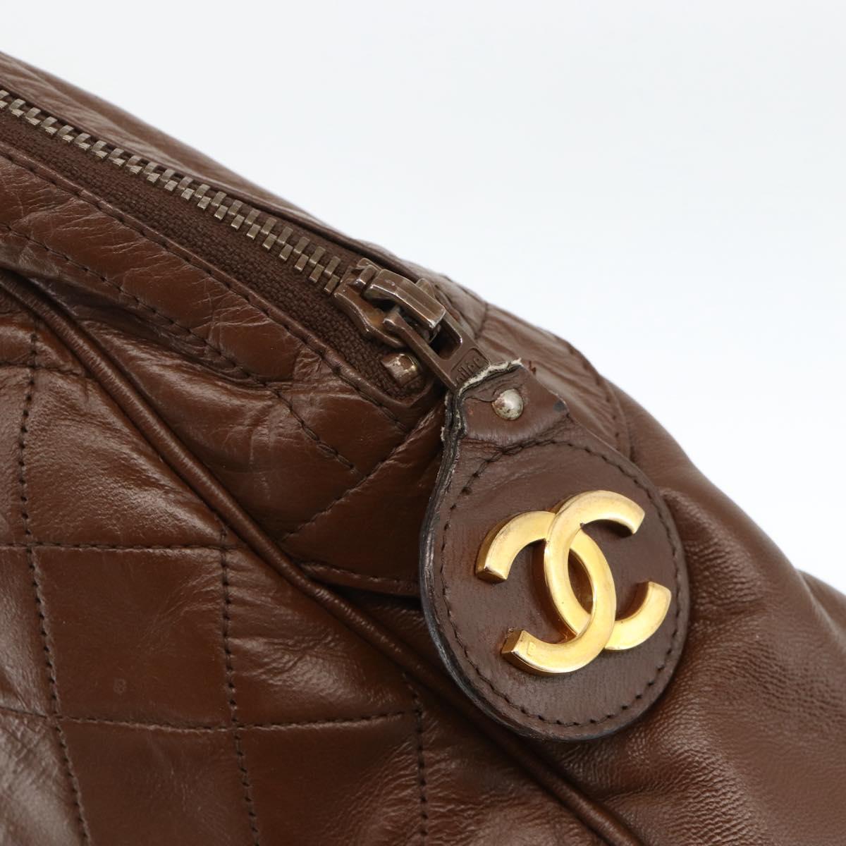 CHANEL Matelasse Chain Shoulder Bag Lamb Skin Brown Gold CC Auth YKZ090