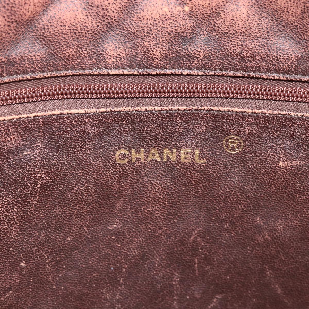 CHANEL Matelasse Chain Shoulder Bag Lamb Skin Brown Gold CC Auth YKZ090