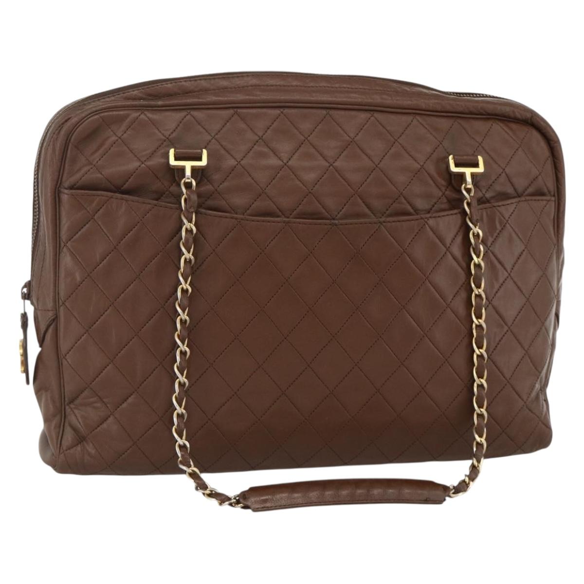 CHANEL Matelasse Chain Shoulder Bag Lamb Skin Brown Gold CC Auth YKZ090