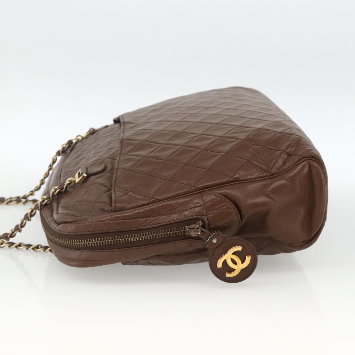 CHANEL Matelasse Chain Shoulder Bag Lamb Skin Brown Gold CC Auth YKZ090