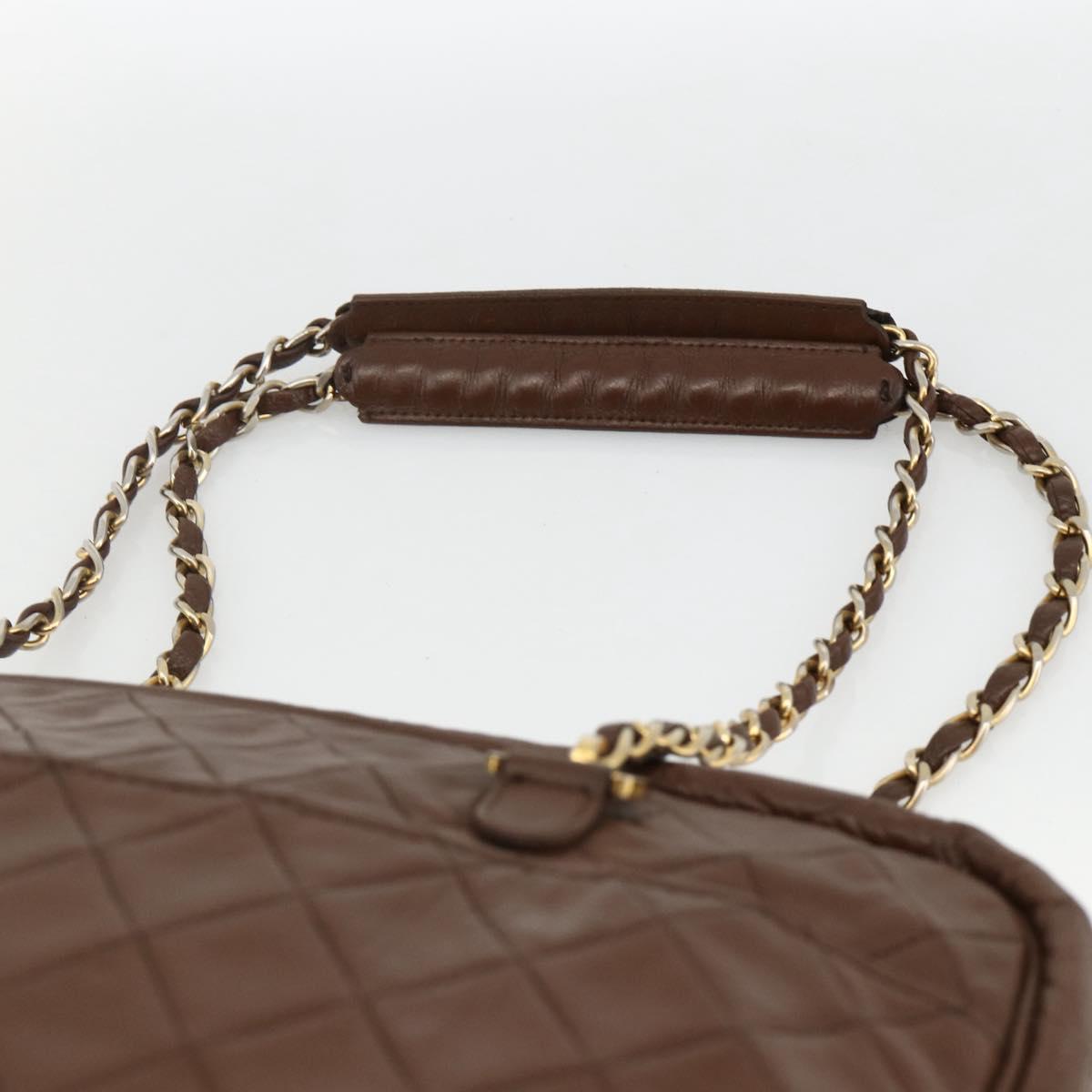 CHANEL Matelasse Chain Shoulder Bag Lamb Skin Brown Gold CC Auth YKZ090