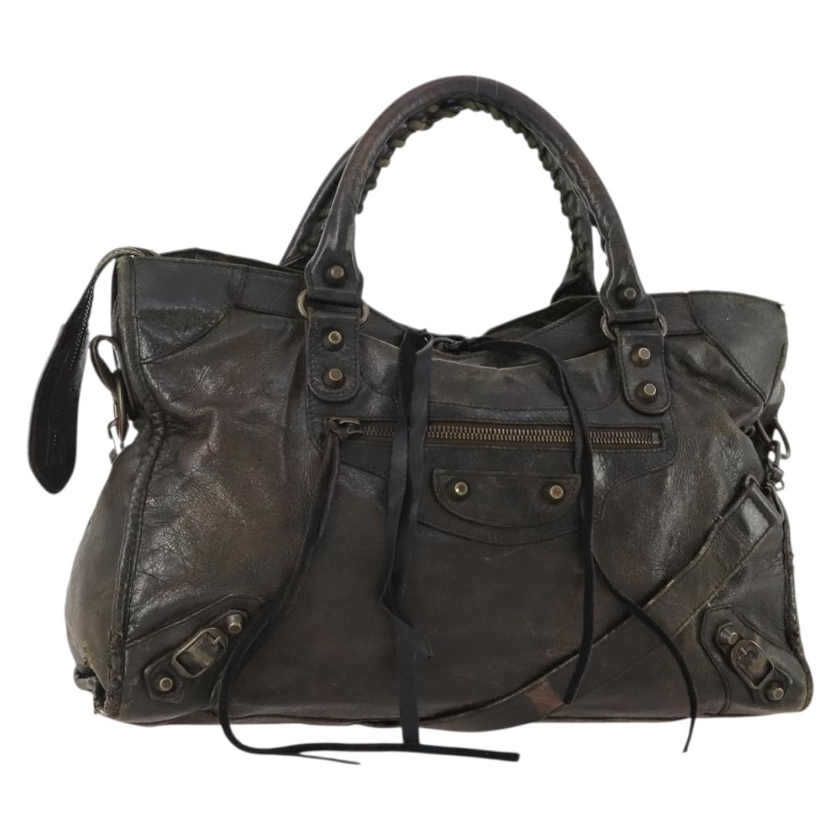 BALENCIAGA The City Hand Bag Leather 2way Brown 115748 Auth YKZ094