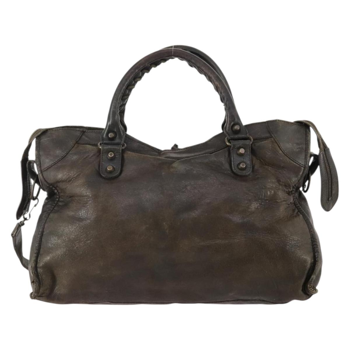 BALENCIAGA The City Hand Bag Leather 2way Brown 115748 Auth YKZ094