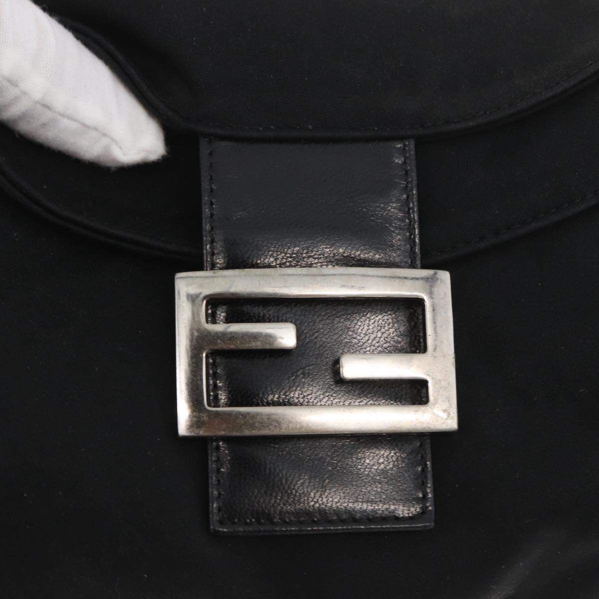 FENDI Mamma Baguette Shoulder Bag Nylon Black Silver Auth YKZ1001