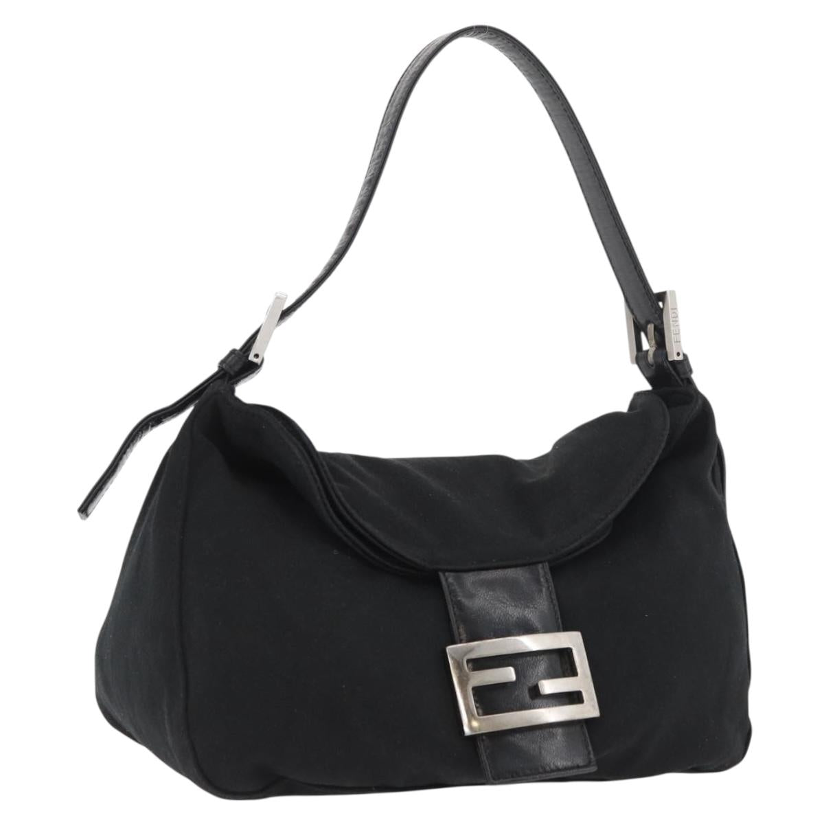 FENDI Mamma Baguette Shoulder Bag Nylon Black Silver Auth YKZ1001
