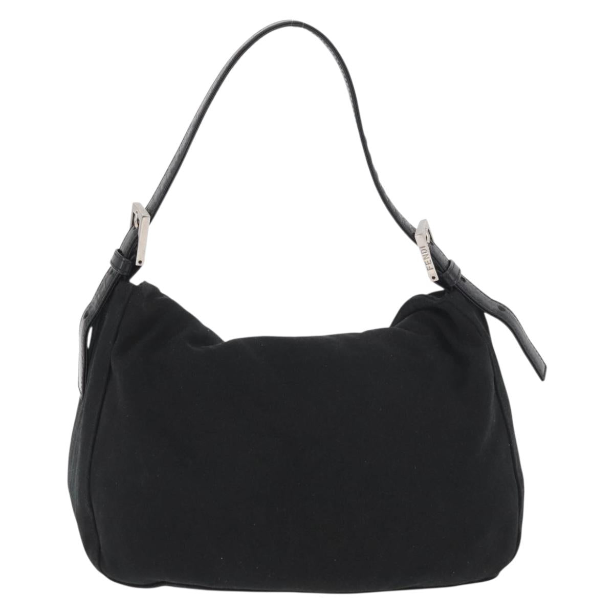 FENDI Mamma Baguette Shoulder Bag Nylon Black Silver Auth YKZ1001