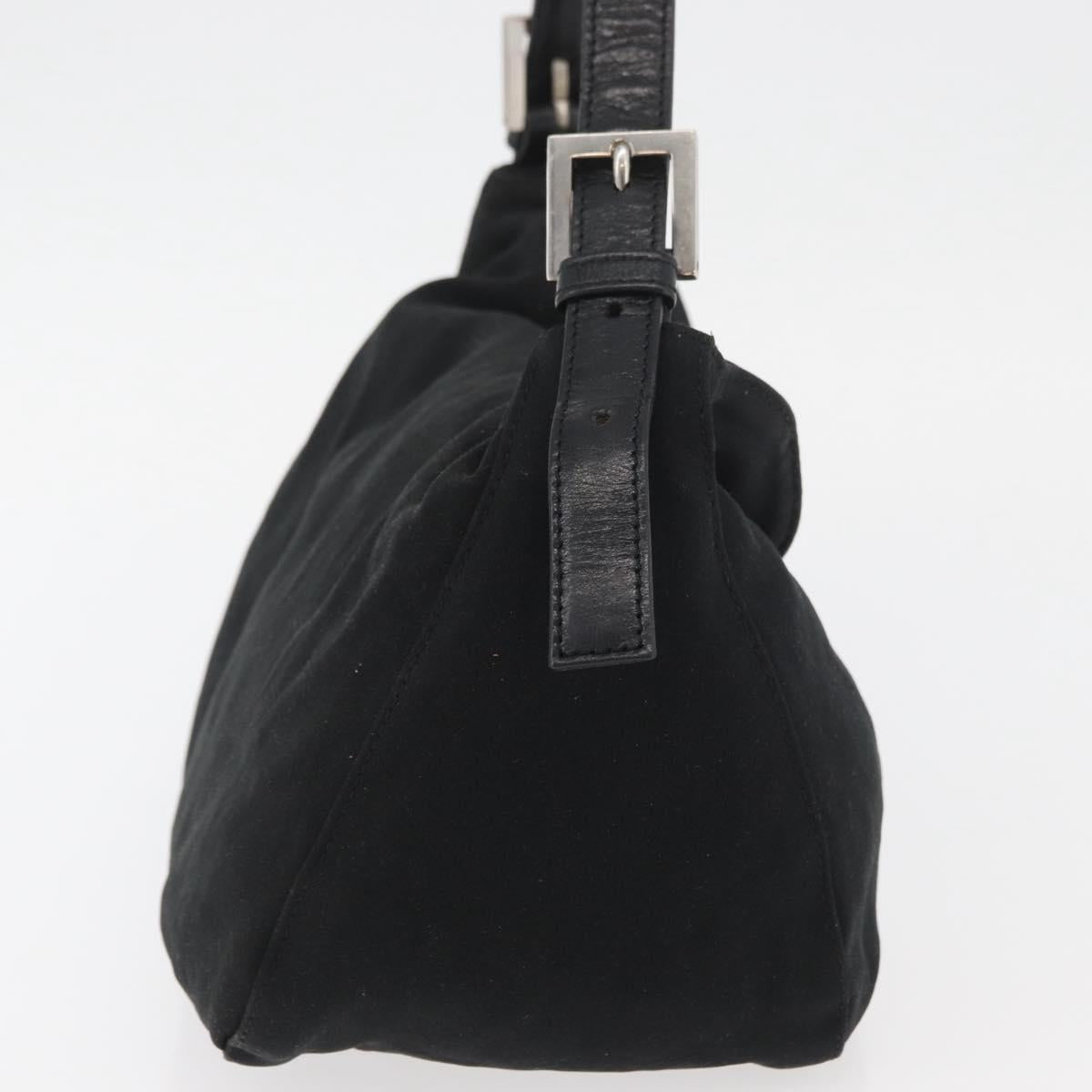 FENDI Mamma Baguette Shoulder Bag Nylon Black Silver Auth YKZ1001