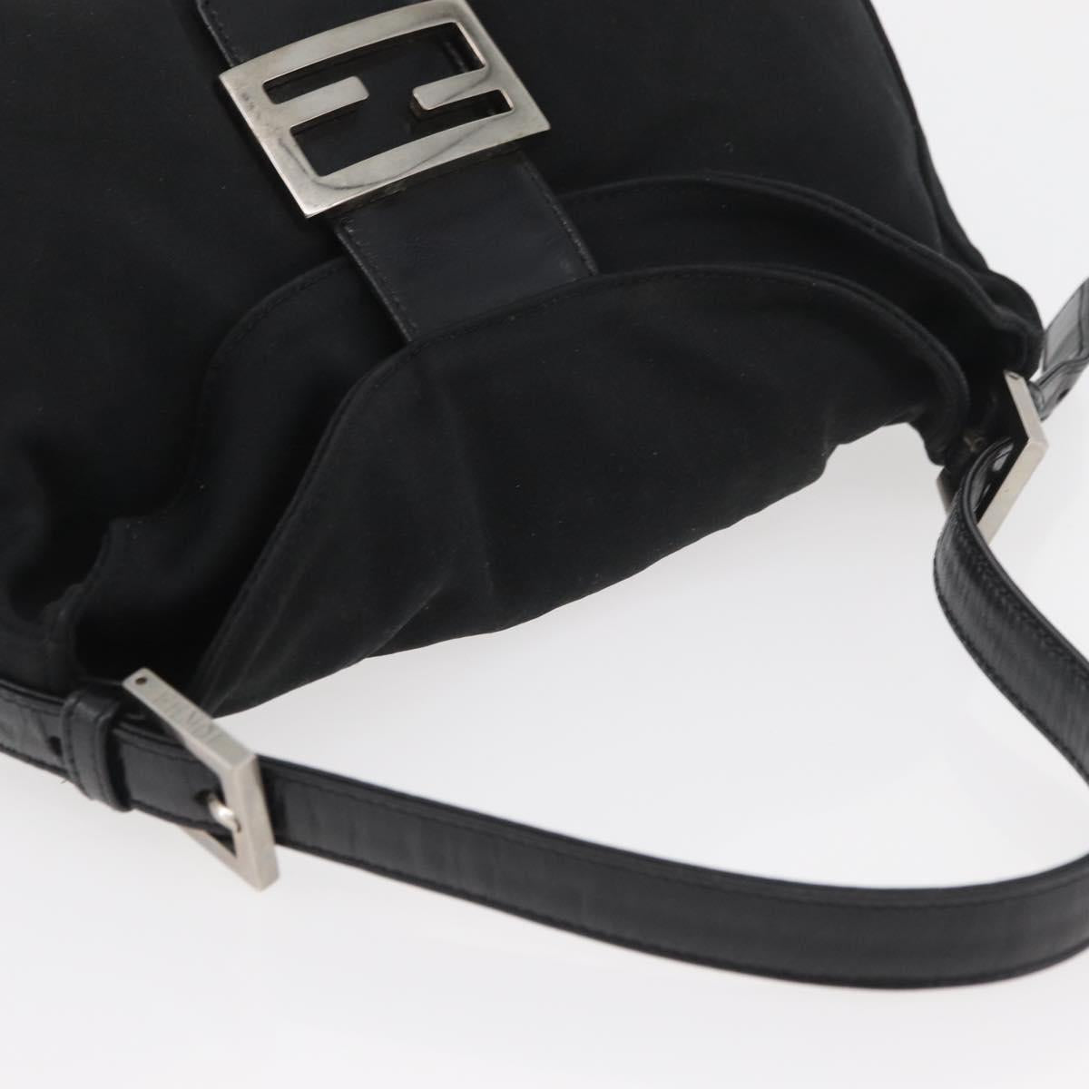 FENDI Mamma Baguette Shoulder Bag Nylon Black Silver Auth YKZ1001