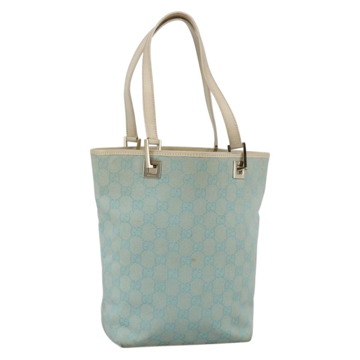 GUCCI GG Canvas Tote Bag Light Blue Gold Auth YKZ1004