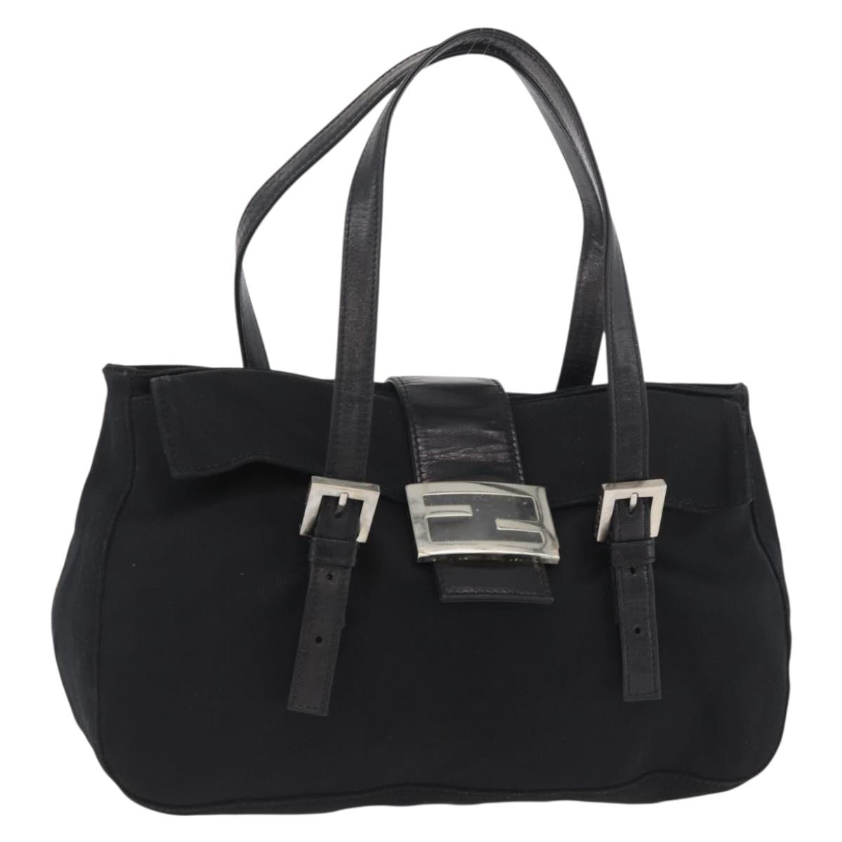 FENDI Mamma Baguette Hand Bag Nylon Black Silver Auth YKZ1005