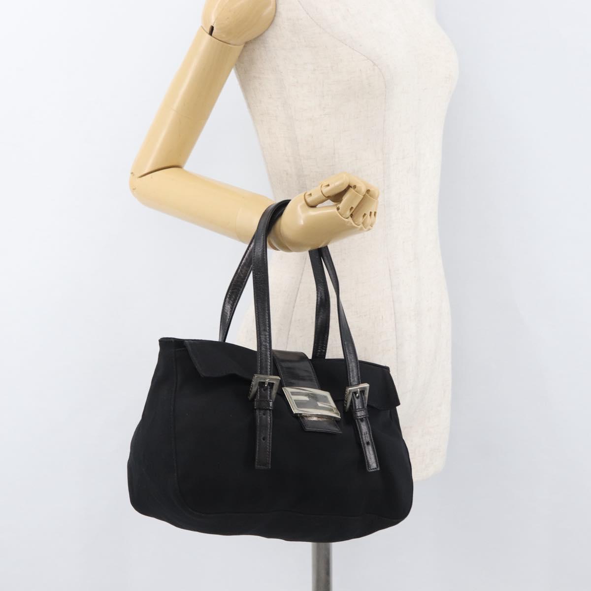 FENDI Mamma Baguette Hand Bag Nylon Black Silver Auth YKZ1005